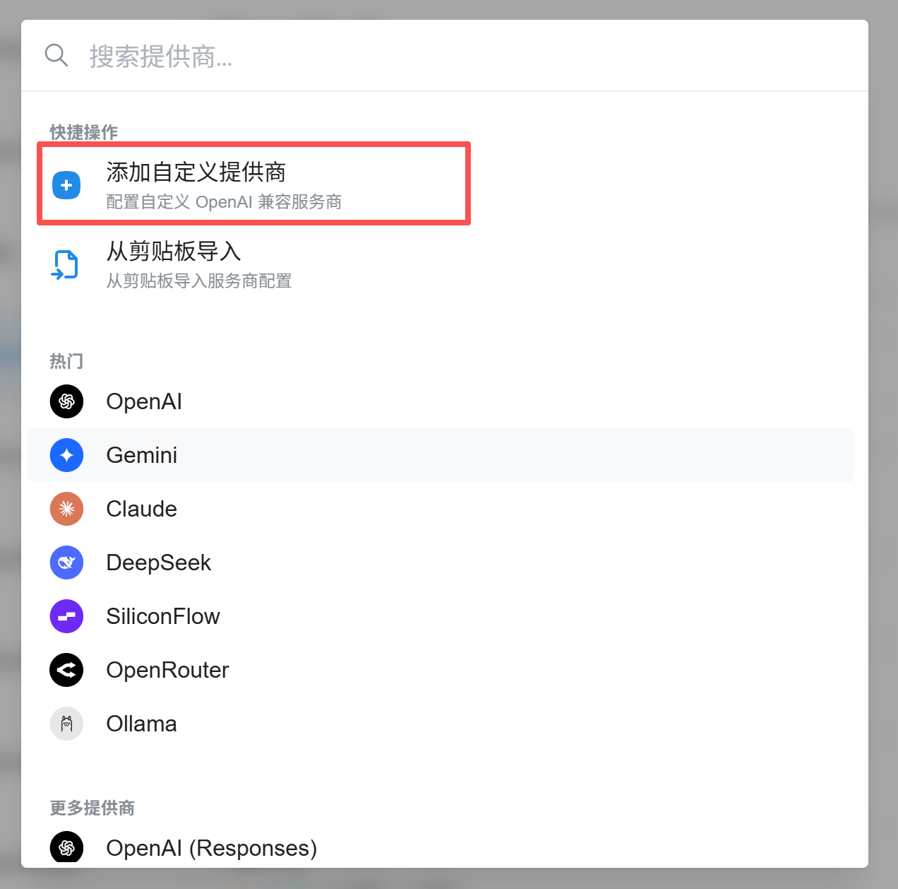 图 8:选择"添加自定义提供商"